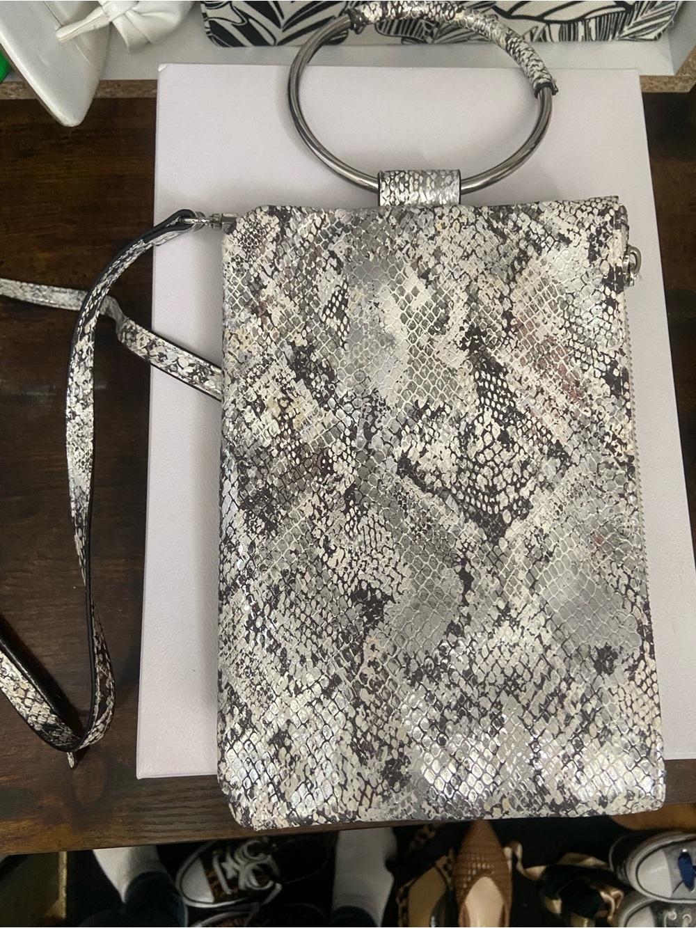 INC Snake-Print Silver Crossbody Bag